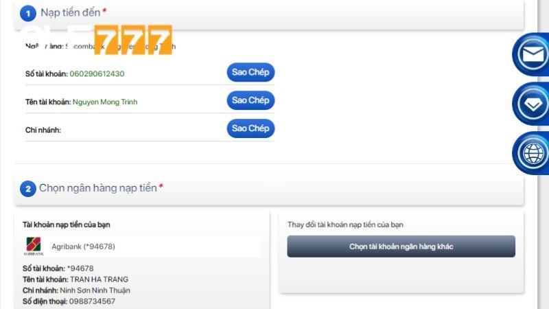 Nạp tiền OLE777 thông qua ngân hàng điện tử dễ dàng 